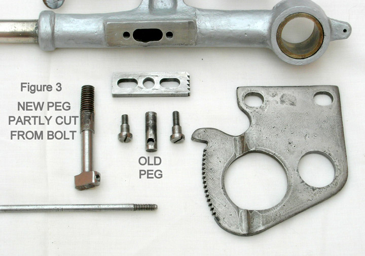 Fig. 3 - New peg partly cut from bolt and old peg