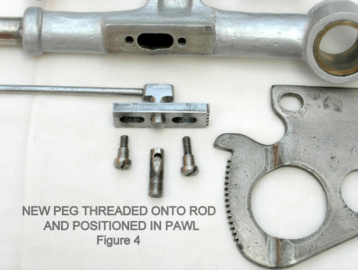 Fig. 4 - Peg threaded onto rod and positioned in pawl